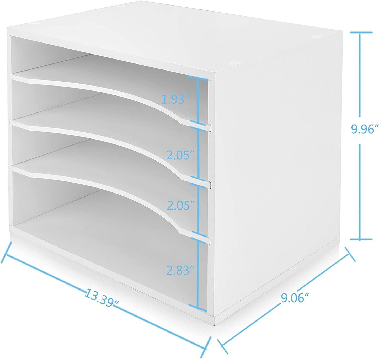 EMERIT 4-Tier Adjustable Paper Organizer, Large Capacity Desktop Organzier for Textbooks/Magazines/Office Files, Wooden Dividers, 7 lbs per Shelf, White
