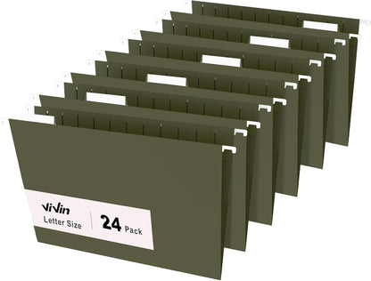 ViVin Hanging File Folders, 1/5-Cut Adjustable Tabs with 24 Per Box, 24 Pack Letter Size Hanging File Folders, Designed for Office Home School Filing Cabinet(Assorted)