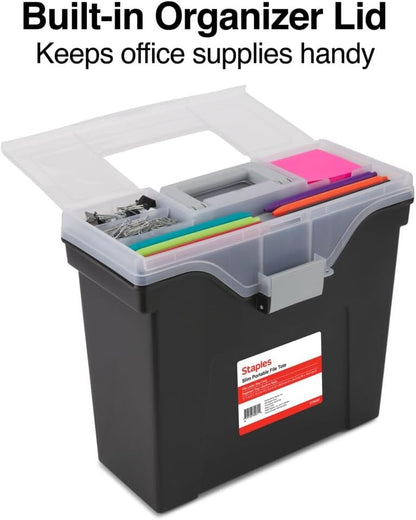 STAPLES Plastic File Box with Snap Lid, Letter/Legal Size, Clear, 4/Carton