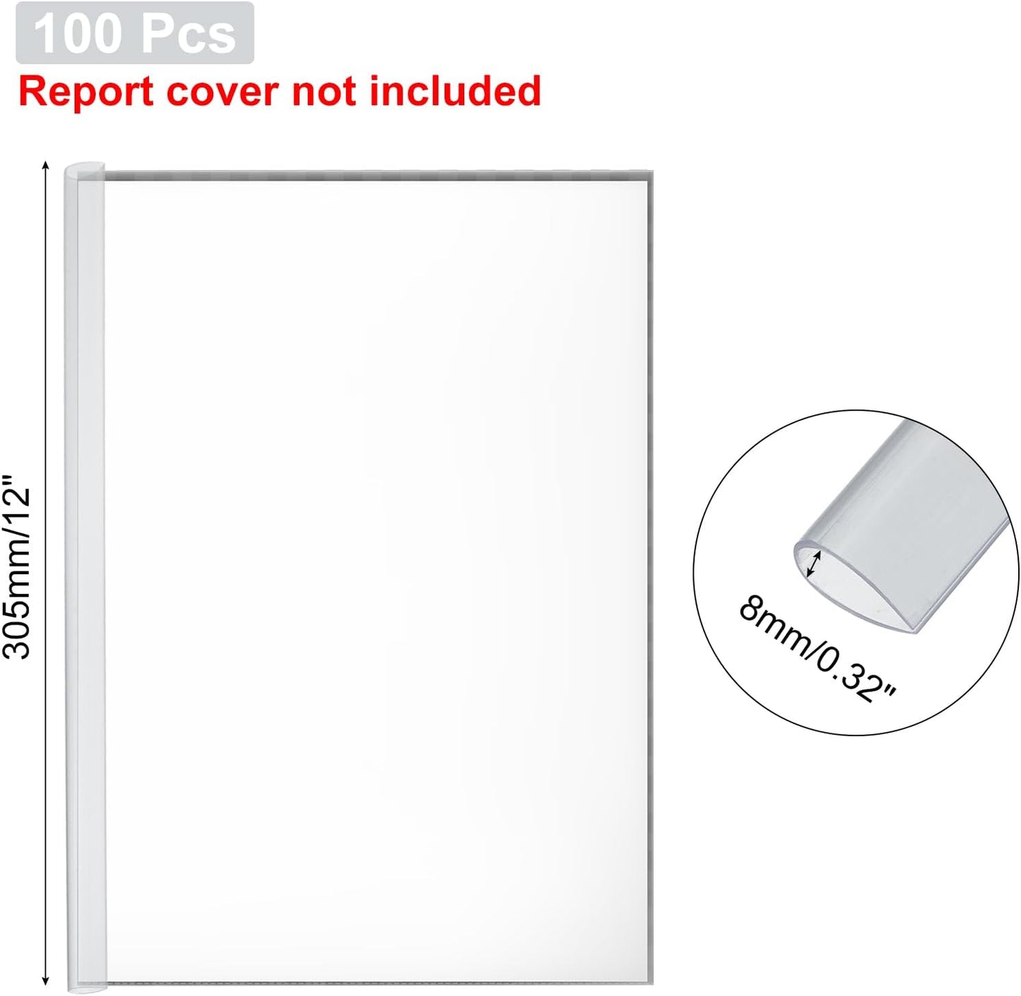PATIKIL 100Pcs Binding Bars, 8mm Binding Bars Slide Grip 50 Sheets Capacity A4 Size Report Binder Teardrop Shape Presentation Binder for Report Cover Resume, Clear Blue