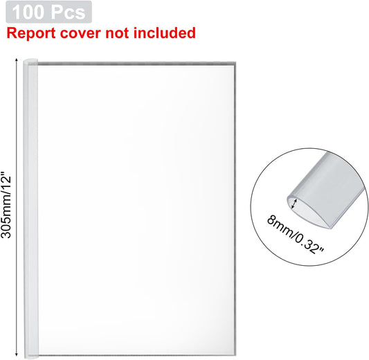 PATIKIL 100Pcs Binding Bars, 8mm Binding Bars Slide Grip 50 Sheets Capacity A4 Size Report Binder Teardrop Shape Presentation Binder for Report Cover Resume, Clear Blue