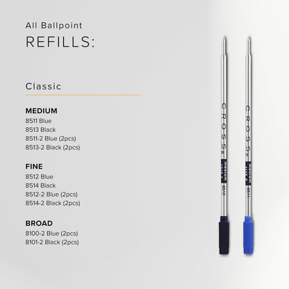 Cross Ballpoint Pen Refill - Blue - Fine - 2-Pack - Refill for Consistent Ink Flow - Quick-Drying &