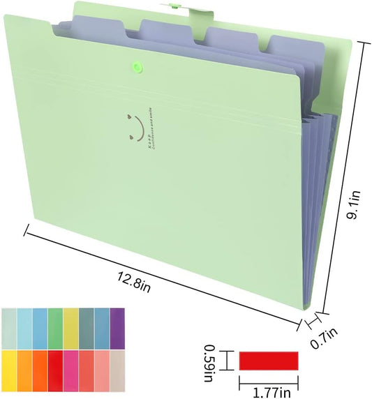 EOOUT 10pcs Expanding File Folders, Folders for Documents, A4 Letter Size Plastic Accordion Document Organizer with Snap Button, 160 Stickers in 16 Colors, for School and Office Supplies