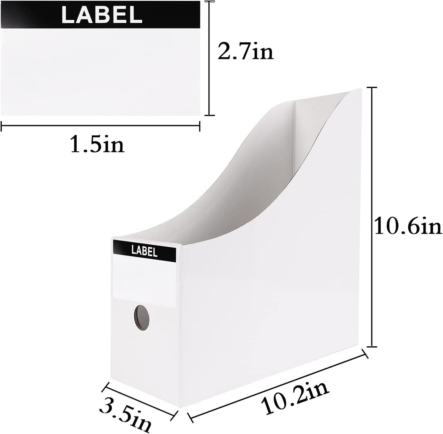 Limitliho 2 Pack White Magazine Holde, Vertical Book Bins for Classroom and Library Use, 10.6'' ×10.2'' ×3.5'' Inch Vertical File Folder Box