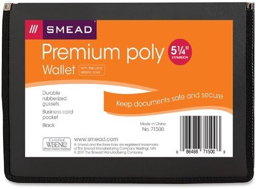 Smead Poly Wallet, Accordion File Organizer for File Folders, Legal Size, Black, 5-1/4 inch Expansion, Office Supplies, Document Organizer (71510)