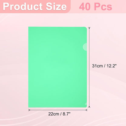 PATIKIL A4 Plastic Folders, 40 Pack Clear Folders L Type Project Pockets Paper Document Jacket Sleeves L Shaped Transparent for Documents Plastic Office File, 8.7x12.2in, Red