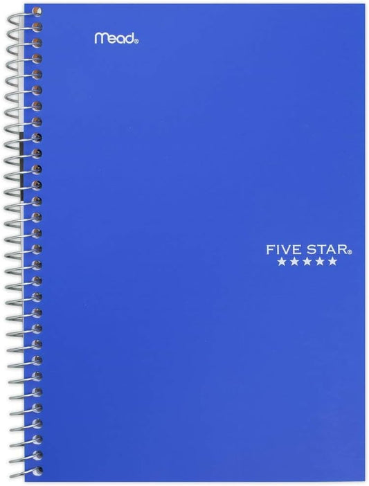 Five Star Spiral Notebook, 2 Subject, College Ruled Paper, 100 sheets, 9-1/2" x 6", Color Selected For You, 1 Count (06180)
