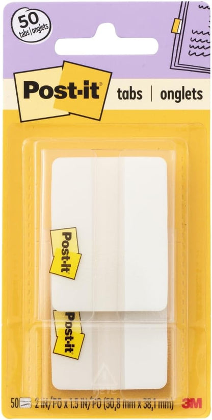Post-it Sticky Tabs, 2 in. x 1.5 in., 2 Pads of Book Tabs for Bookmarking, Annotating, Reading, and Reminders, White (50 Total Count)