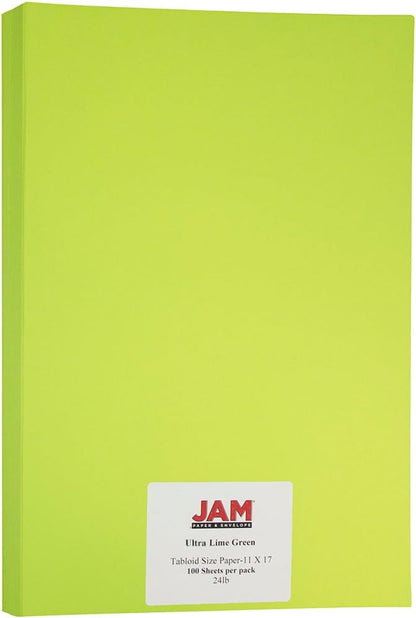 JAM PAPER Ledger Matte 24lb Paper - 90 gsm - 11 x 17 Tabloid - Yellow Recycled - 100 Sheets/Pack