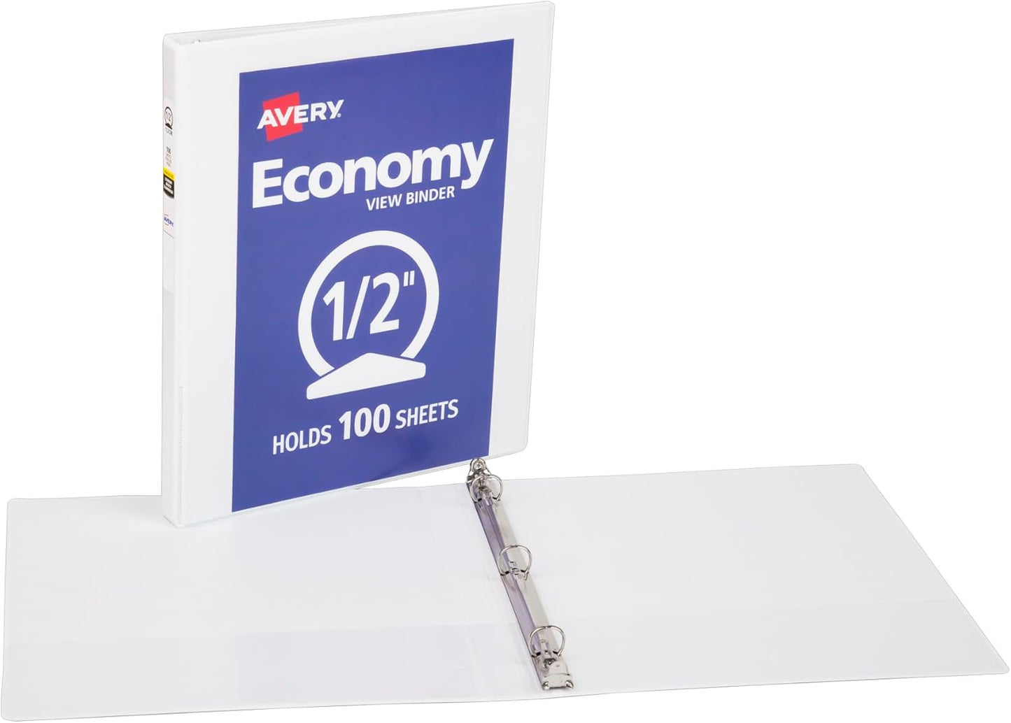 Avery Standard View 3 Ring Binders, 1.5" Round Rings, 275-Sheet Capacity, 2.1 Inch Wide Spine, White Binders, Ideal for Lightweight Organization and Occasional Referencing (12-Pack of 05726)
