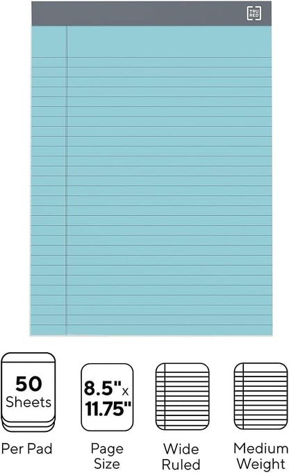 TRU RED Notepads, 8.5” x 11.75”, Wide Ruled, Canary, 50 Sheets/Pad, 12‑Pack