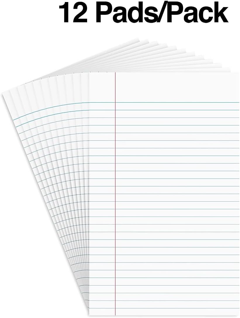 STAPLES Notepads, 8.5” x 11”, Narrow Ruled, White, 50 Sheets/Pad, 12‑Pack