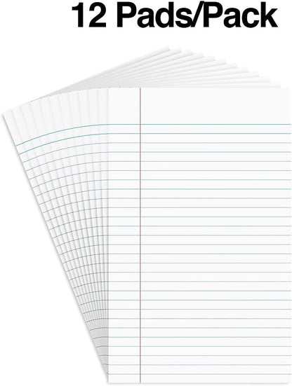 STAPLES Notepads, 8.5” x 11”, Narrow Ruled, White, 50 Sheets/Pad, 12‑Pack