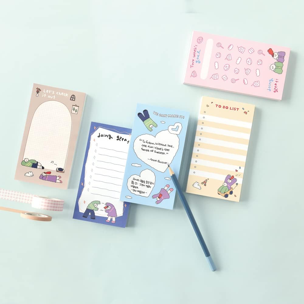 Monolike Memopad Memories design B SET - 4 Packs, 4 Different Designs, 100 Sheets Per Pad, Total 400 Sheets, Note pads, Writing pads, 3.15 x 4.17 Inches