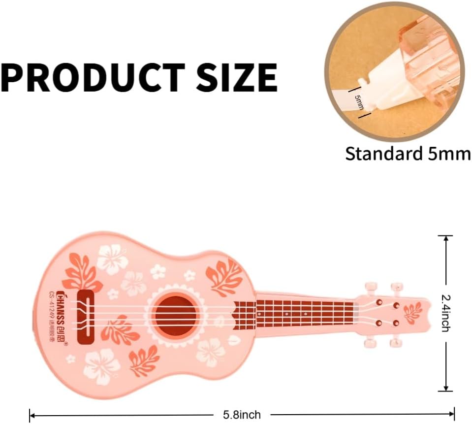 2-Pack Guitar-Shaped Correction Tape, 65ft Each- Aesthetic Cute and Unique Design, Smooth White Correction Tape, Portable and Easy-to-Use, Suitable for School, Office & Home, Pink&Blue