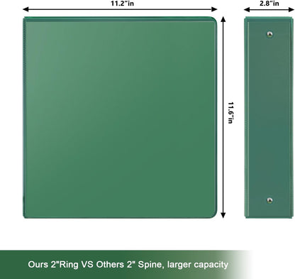 COMIX 3 Ring Binder 2 inch with Clear View Cover, 2" View Binder Holds 450 Sheets of US Letter Size Paper, 6 Pack (Green)