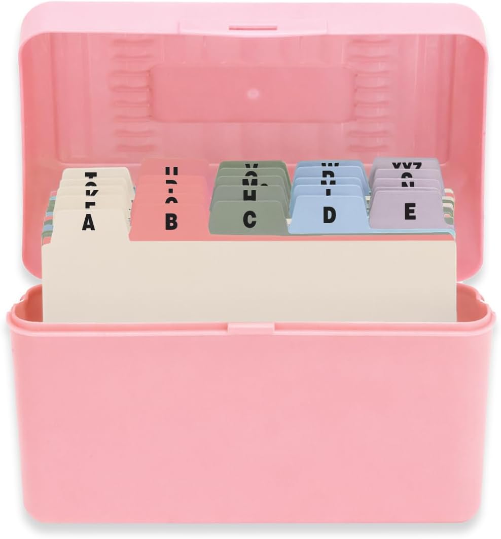 H4D Index Card Holder 3x5 Inches with 25 Plastic Dividers, Black