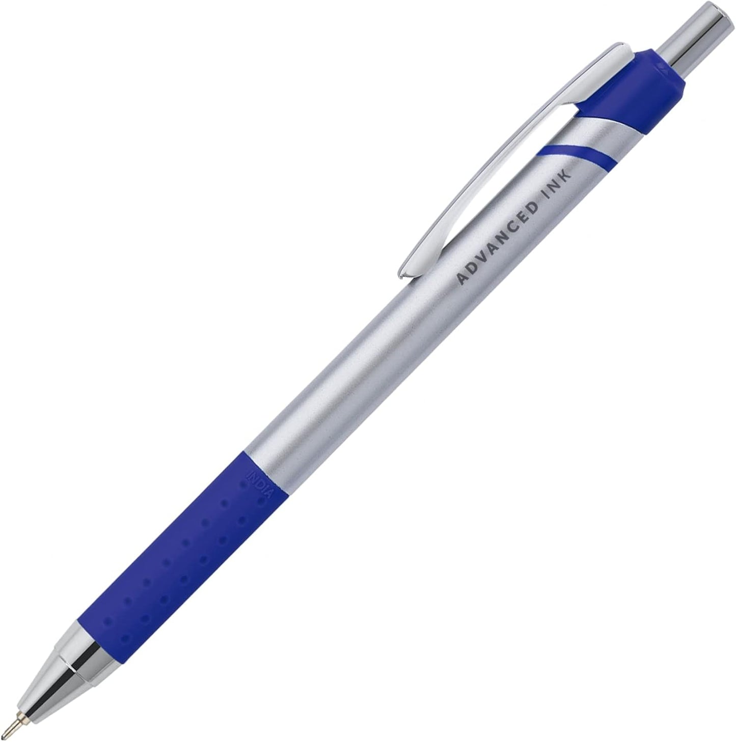 Office Depot Advanced Ink Retractable Ballpoint Pens, Needle Point, 0.7 mm, Silver Barrel, Blue Ink, Pack Of 12