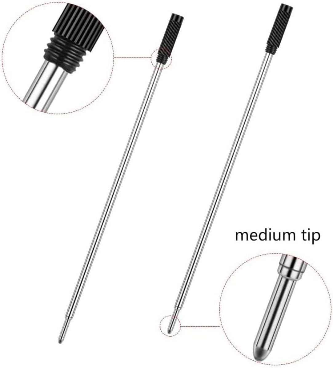 MengRan 4.5'' Ballpoint Ink Pen Refills for Twist Pens,1mm Medium Tip, Compatible with Cross Pen Refills (8513)(10 Pcs Black Ink)