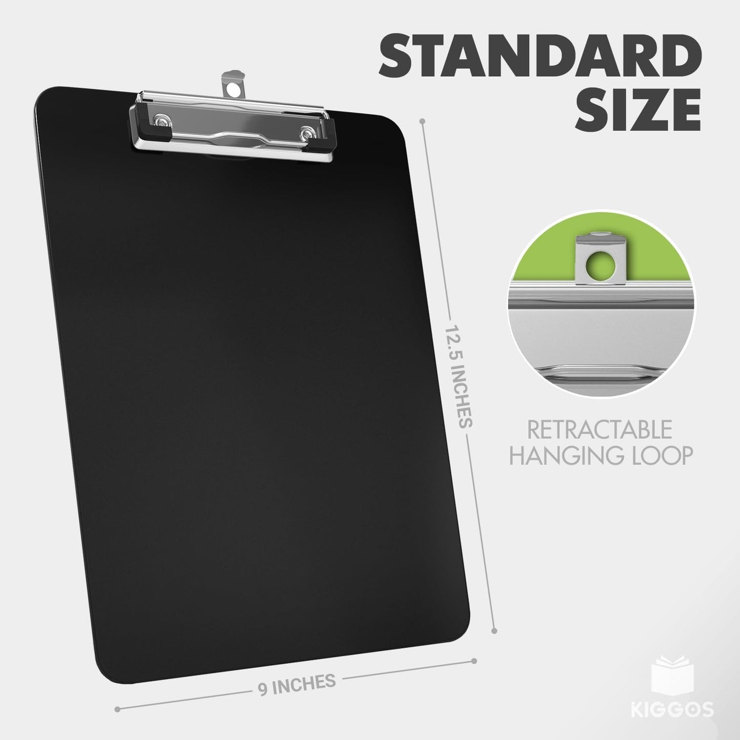 Kiggos Black Plastic Clipboard 12.5” x 9” Durable Clipboards Low Profile Metal Clip Board Holds 100 Sheets for Classroom Office Teachers Students Home Trucker Acrylic Clipboard Organizer