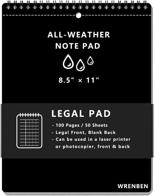 Weatherproof Legal Pad 8.5" x 11" with 100 Pages All Weather Paper and Waterproof Hard Cover, A4 Large Size Top Spiral Notebook, Legal Pattern (Orange)