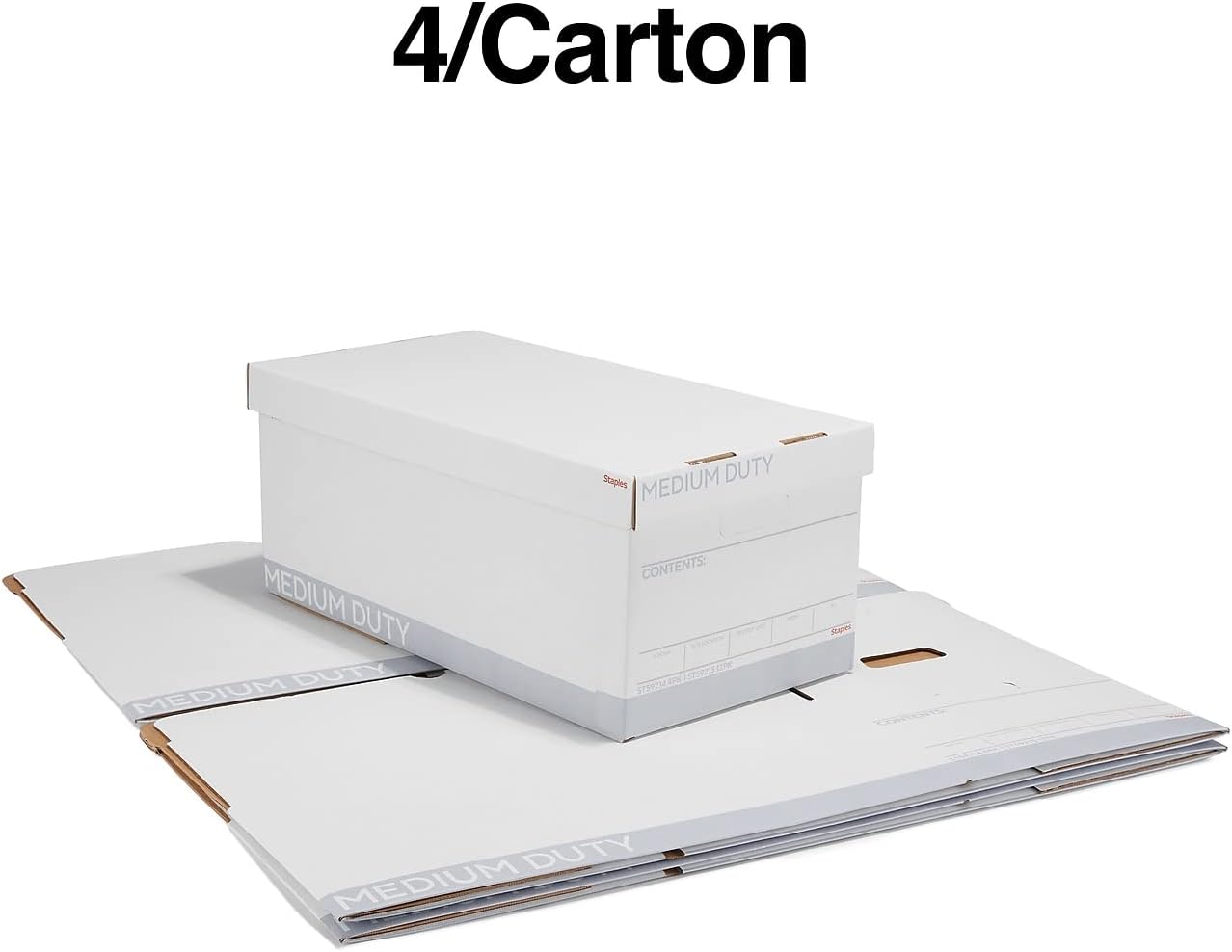STAPLES Storage & Filing Box, Medium-Duty with Handles & Removeable Lid, Letter Size Documents, Stackable, 12-Pack, White/Gray