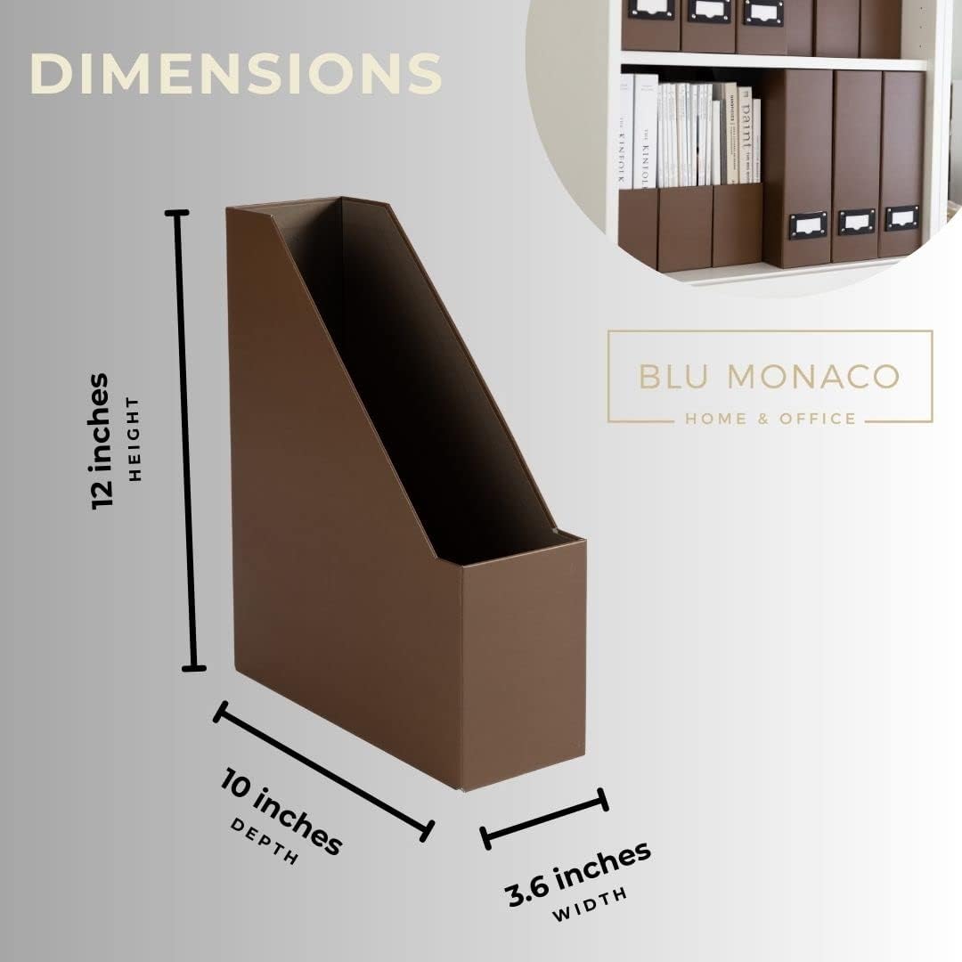 BLU MONACO Foldable Black Magazine File Holder | Set of 6 Cardboard Desk Organizer Boxes | Vertical Magazine File Holder | Standing File Holder | Office Classroom or Home