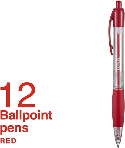 STAPLES Retractable Ballpoint Pens, Medium Point 1.0mm, Black Ink, 12 Pack – Comfortable, Smooth‑Writing Pens for Everyday Office Use