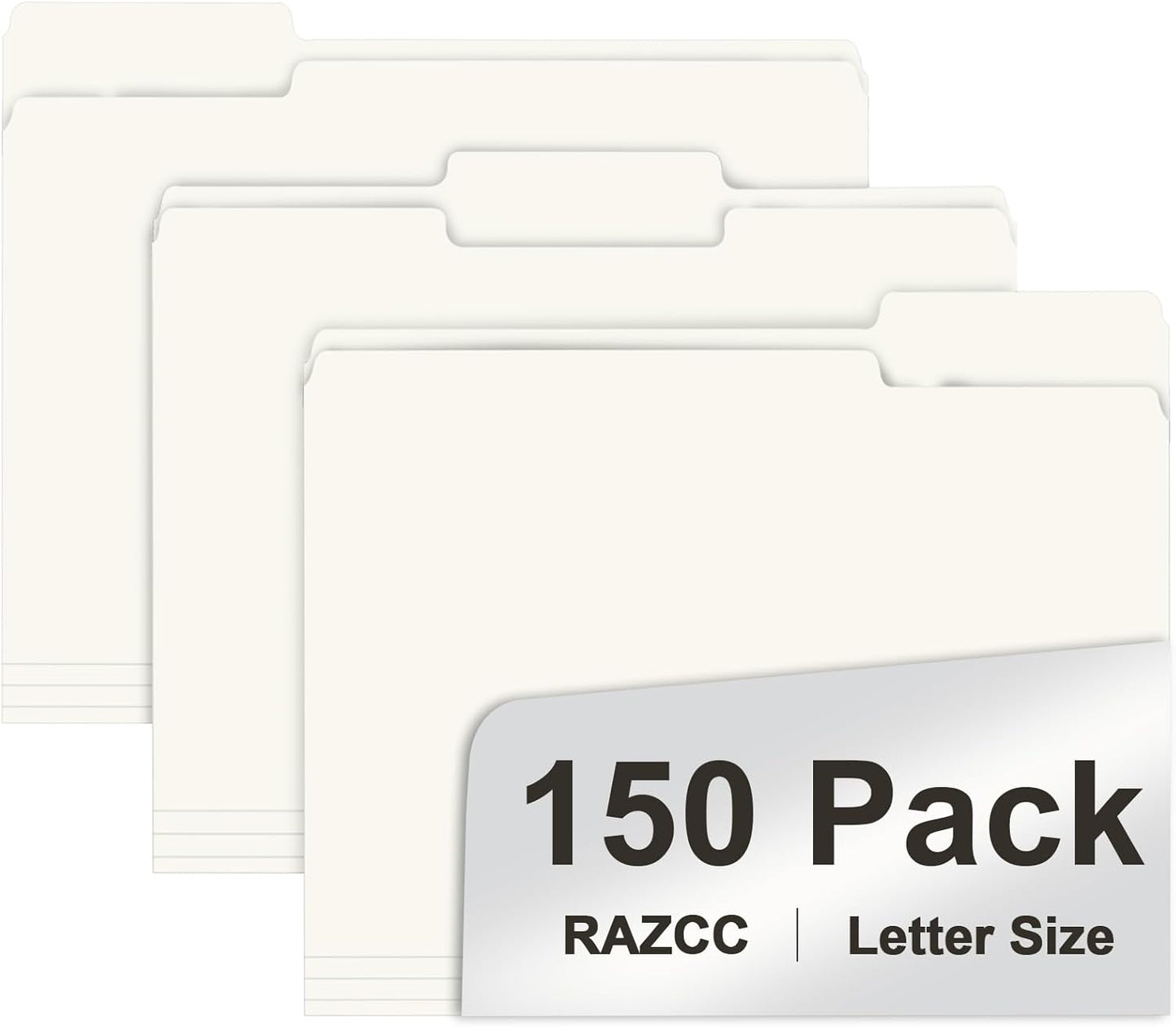 File Folder, RAZCC 150 Pack 1/3 Cut Tab File Folders Letter Size, Manila Folders, Folders with Tab, Great for Organizing and Easy File Storage