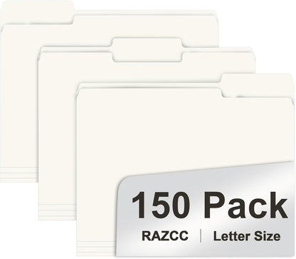 File Folder, RAZCC 150 Pack 1/3 Cut Tab File Folders Letter Size, Manila Folders, Folders with Tab, Great for Organizing and Easy File Storage