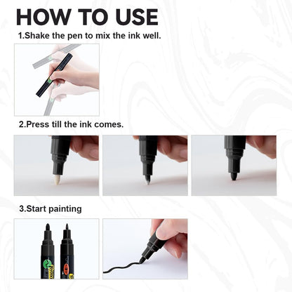 TRANSON Black and White Bold Tip and Extra Fine Tip Paint Markers Waterproof Oil Paint pen
