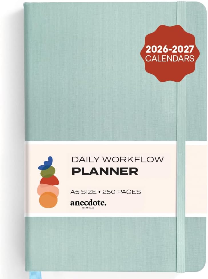 Anecdote Daily Planner w/ 2026-2027 Calendar | Start Anytime 26 Weeks Undated | 1 Page per Day | 8.5" x 5.2" | Hardcover To-Do List Organizer, Plan Your Success, Achieve Productivity Goals (Evergreen)