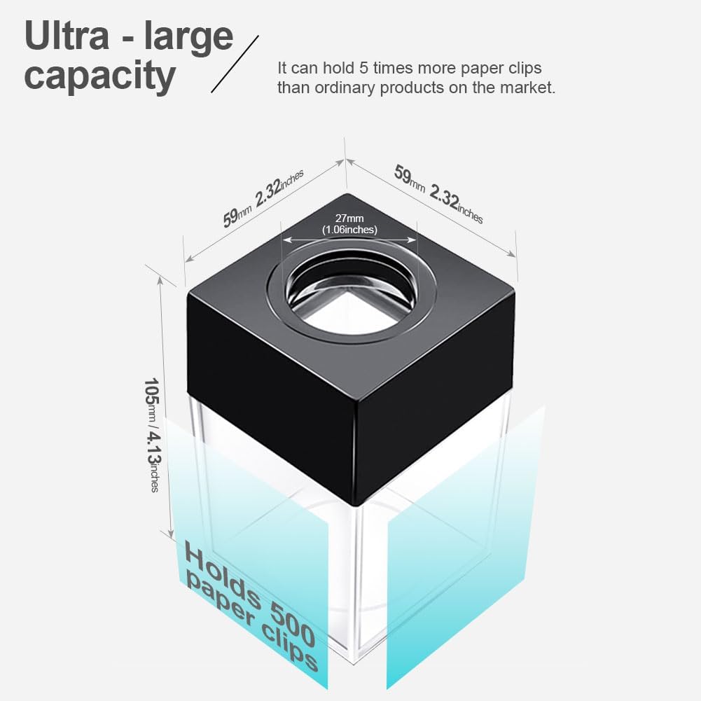 grwanpen® Extra Large Magnetic Paper Cilp Dispenser, 500 Clip Capacity ,Black,1 pack