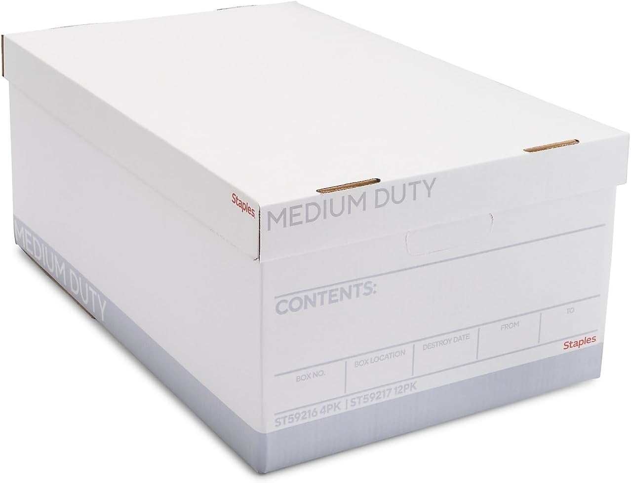 STAPLES Corrugated File Box Lift Off Lid, Letter/Legal Size, White/Black, 10/Pack