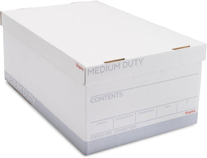 STAPLES Corrugated File Box Lift Off Lid, Letter/Legal Size, White/Black, 10/Pack