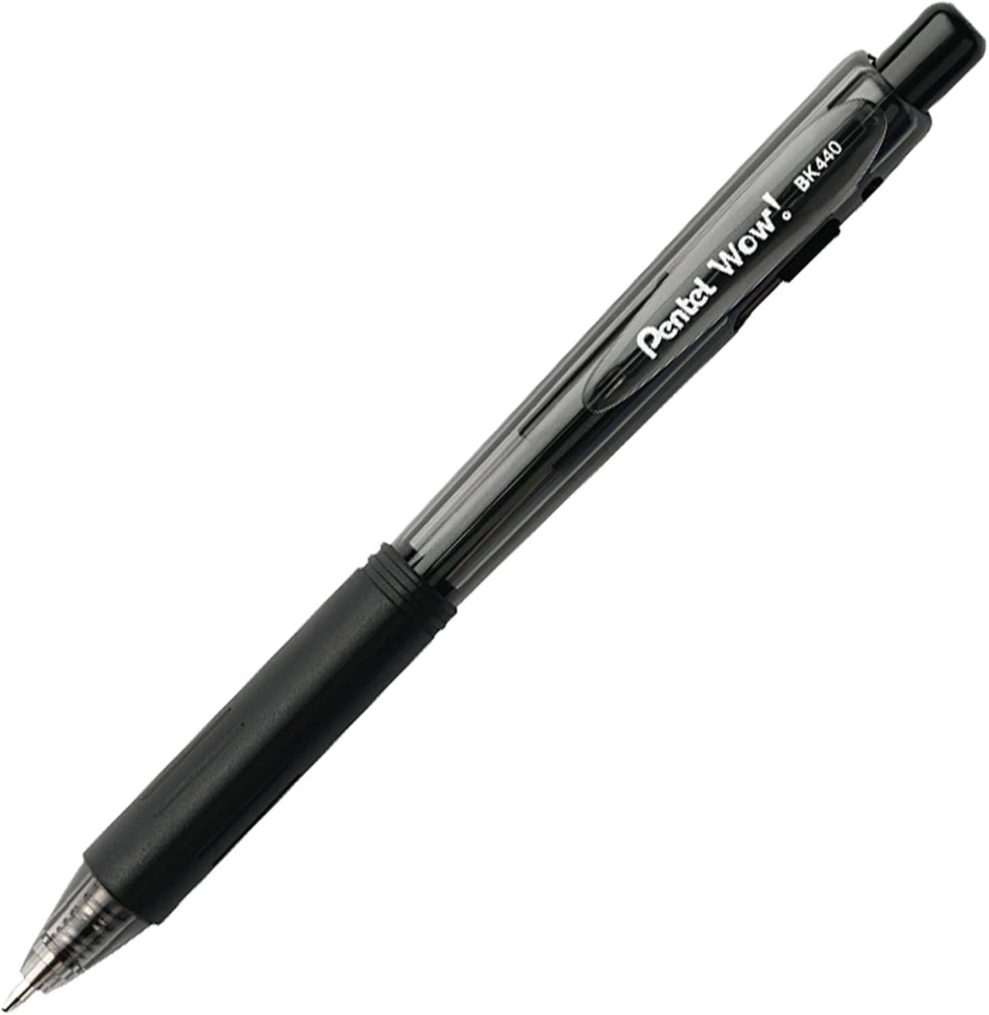 Pentel Wow! Retractable Ballpoint Pen, (1.0mm), Medium Line, Black Ink, Box of 12(BK440-A)