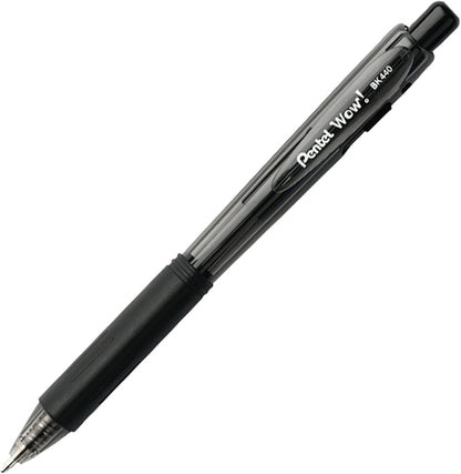 Pentel Wow! Retractable Ballpoint Pen, (1.0mm), Medium Line, Black Ink, Box of 12(BK440-A)