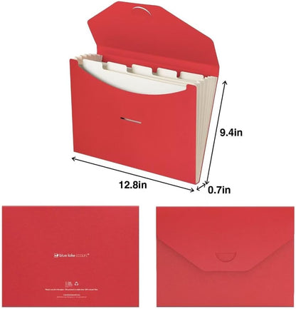 Blue Lake ECOLIFE Recyclable Paper 6-Pockets Expanding File Document Folder Plastic Free, Accordian File Organizer - A4 Letter Size, 200 Sheet Capacity for School, Office, Home Ruby