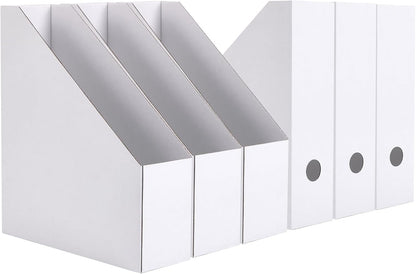 EXYGLO 6 Pack White Magazine File Holder, Cardboard Magazine Rack with Label, Foldable Storage Organizer Box for Book, Documents, 10x3.3x12 Inches