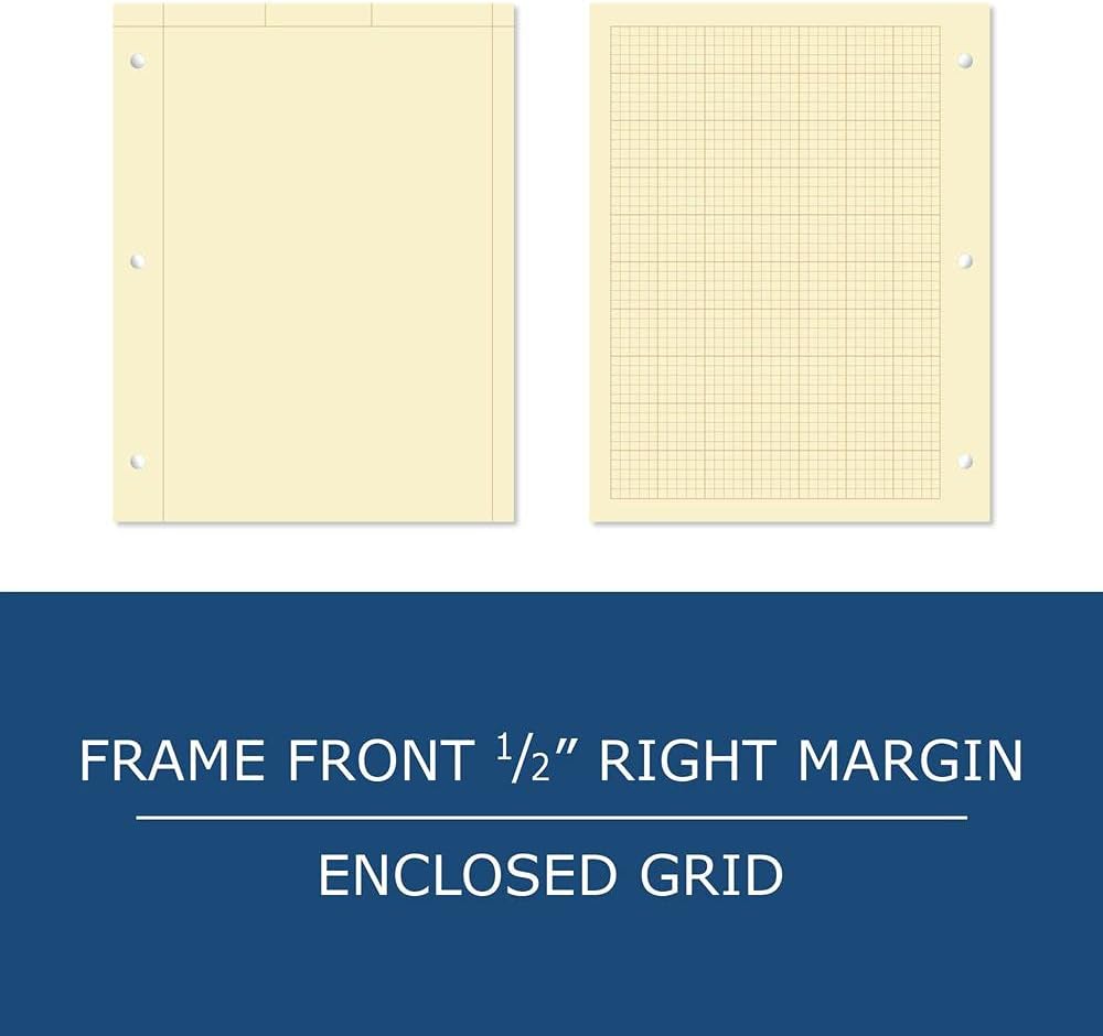 ROARING SPRING Graph Ruled Engineering Pad, Engineering Graph Paper Pad, 5x5 Enclosed Grid, 8.5" x 11", 100 Sheets, 3 Hole Punched, Buff Tinted Sheets, Made in USA