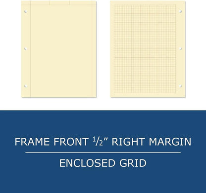 ROARING SPRING Graph Ruled Engineering Pad, Engineering Graph Paper Pad, 5x5 Enclosed Grid, 8.5" x 11", 100 Sheets, 3 Hole Punched, Buff Tinted Sheets, Made in USA