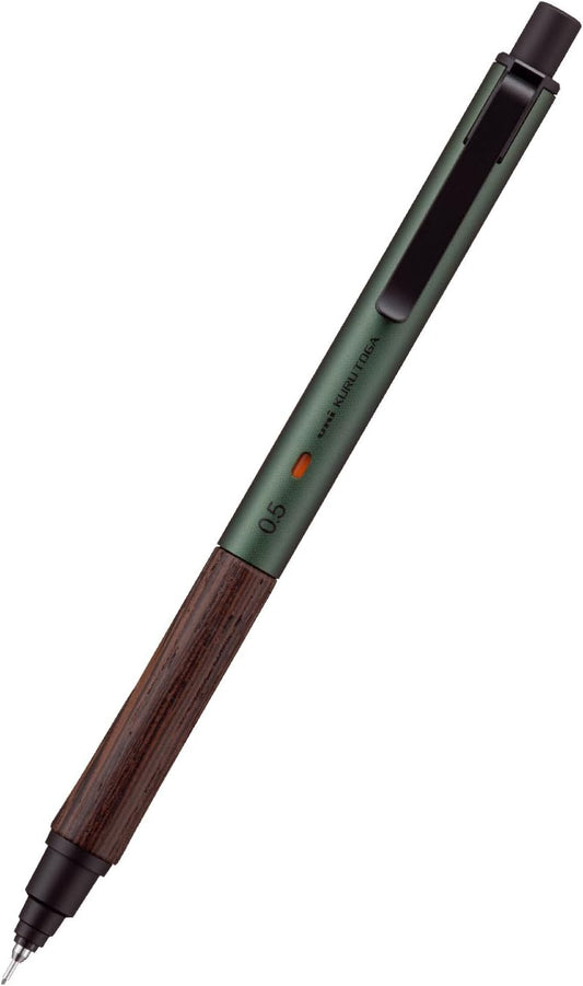 Uni Kuru Toga Wood, 0.5mm Mechanical Pencil, Auto Lead Rotation, Wooden Grip and Metal Body, Forest Green (M5KW1P.88)