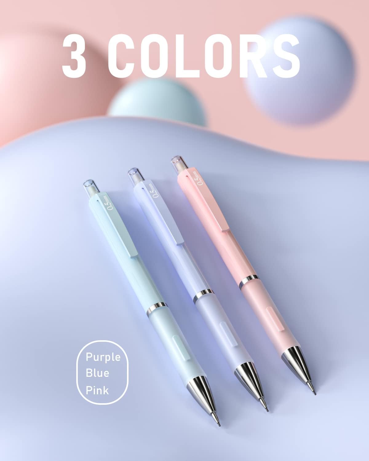 Nicpro 3PCS Cute Mechanical Pencil Set with Case, 0.7 mm Pencils with 6 Tube HB Lead Refill, 3PCS Eraser, 9PCS Eraser Refill for School Supplies Student Writing, Drafting Drawing Sketching