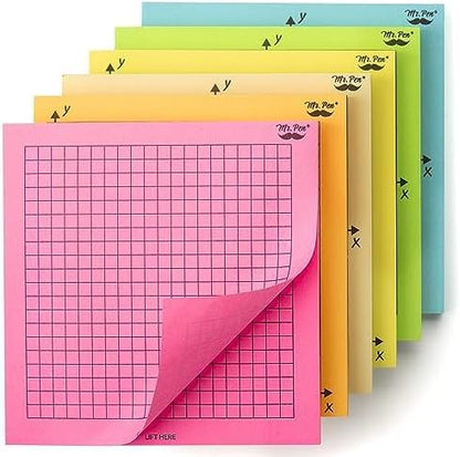 Mr. Pen- Graph Sticky Notes, 3x3 Inch, 6 Pads, 50 Sheets/Pad, 300 Sheets, 6 Grid Designs, White, Square Graph Paper Notes, Grid Sticky Note Pads for Math, Study, Journals, Planners