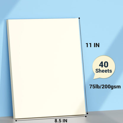 Cardstock 8.5 x 11, Thick Printer Paper 75 lb/200 gsm, 40 Sheets Card Stock White, Heavy Card stock, White CardStock Paper for Invitations, Diy Cards, Business Cards, Menus, Crafts, Drawing etc
