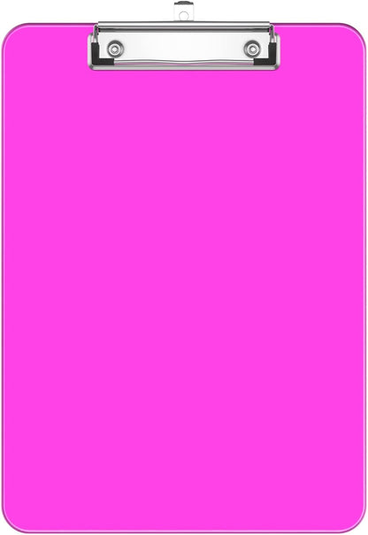 Rimilak Plastic Clipboards with Low Profile Metal Clip, Translucent Board, 12.5 x 9 In Letter Size, Office Supply, Back to School, Pink
