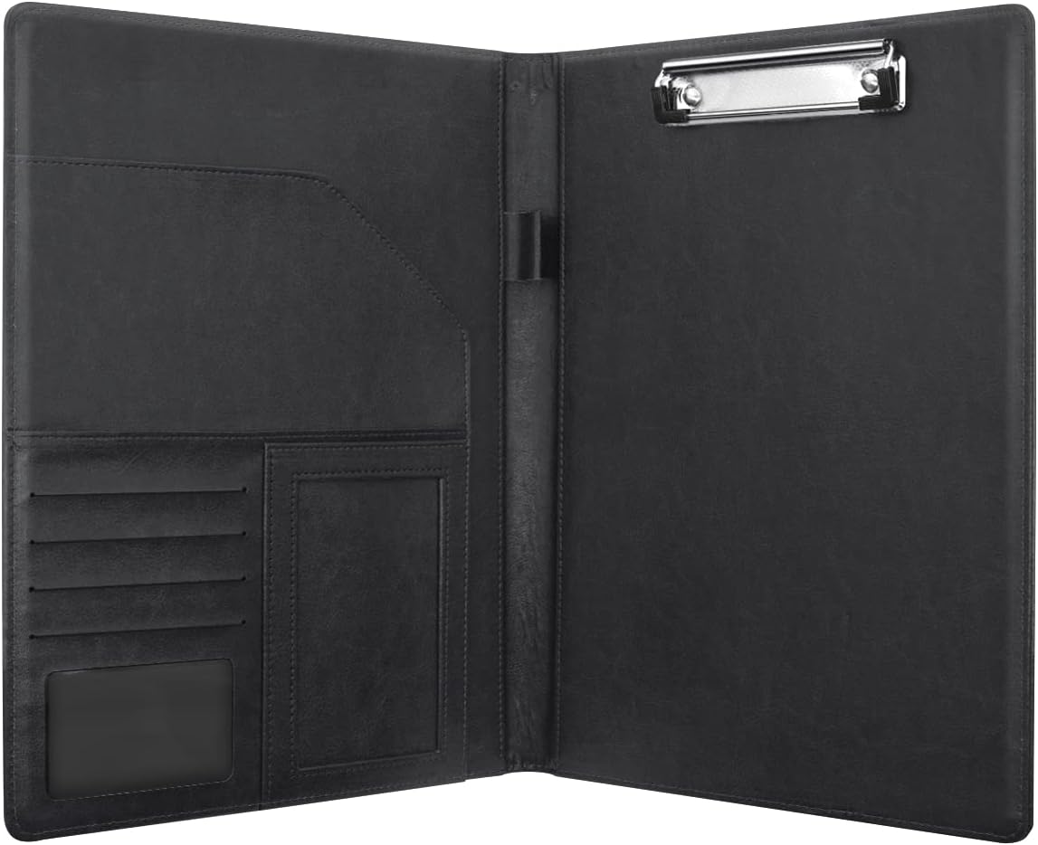 WAVEYU Resume Portfolio Folder, Padfolio Clipboard, Writing Portfolio Leather Clipboard with Cover for Legal Pad Holder Letter Size A4 for Business Conference Notepad Clip Boards, Purple