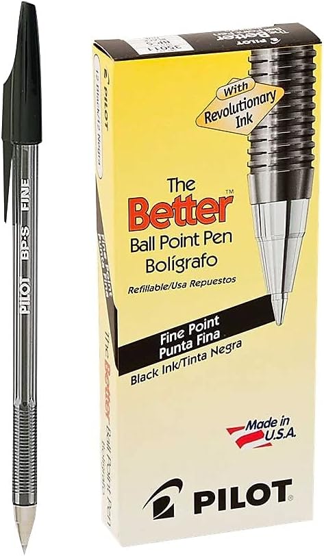 PILOT The Better Ball Point Pen Refillable Ballpoint Stick Pens, Medium Point, Blue Ink, 12-Pack (36711)