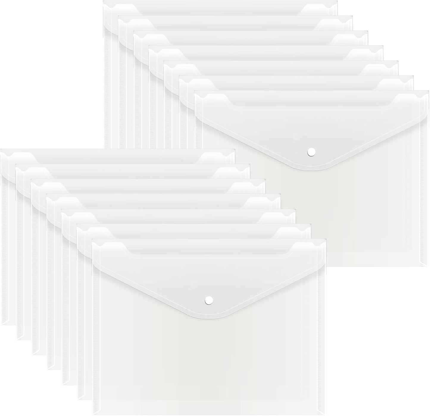 EOOUT 50pcs Plastic Envelopes with Button Snap Closure, Clear Poly Folders for Documents, Waterproof Plastic File Folder, Letter Size, A4 Size, for School and Office Supplies