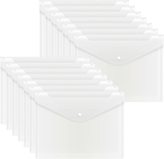 EOOUT 50pcs Plastic Envelopes with Button Snap Closure, Clear Poly Folders for Documents, Waterproof Plastic File Folder, Letter Size, A4 Size, for School and Office Supplies